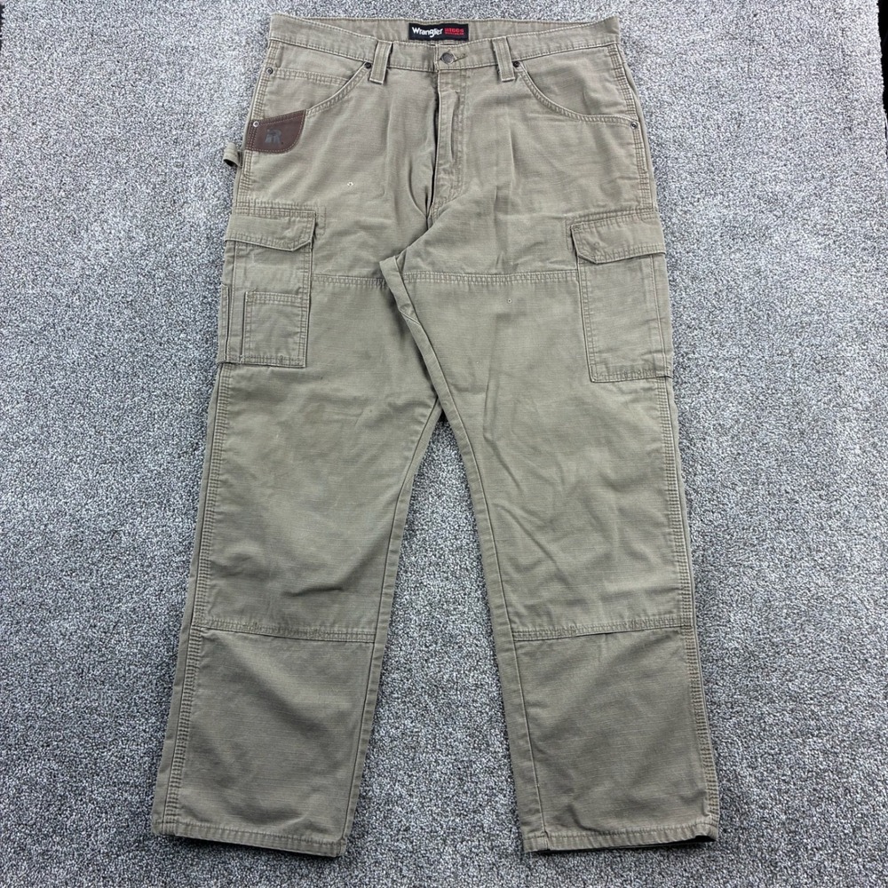Wrangler Riggs Cargo Pants Mens 38x32 Tan Brown Carpenter‎ Ripstop Canvas
